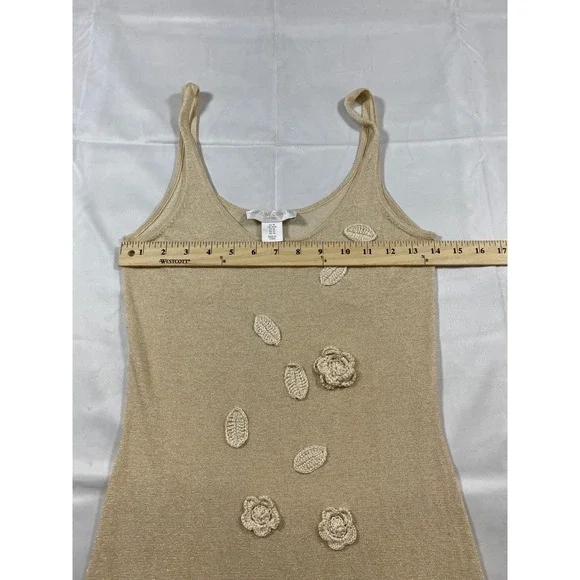 Caroline Constas Gold Metallic Knit 3D Floral Crochet Maxi Dress Medium - Picture 9 of 10